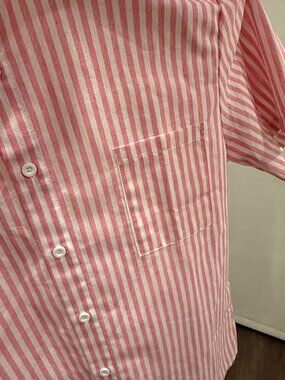 Men's Vertical Stripe Band Collar Short Sleeve Shirt